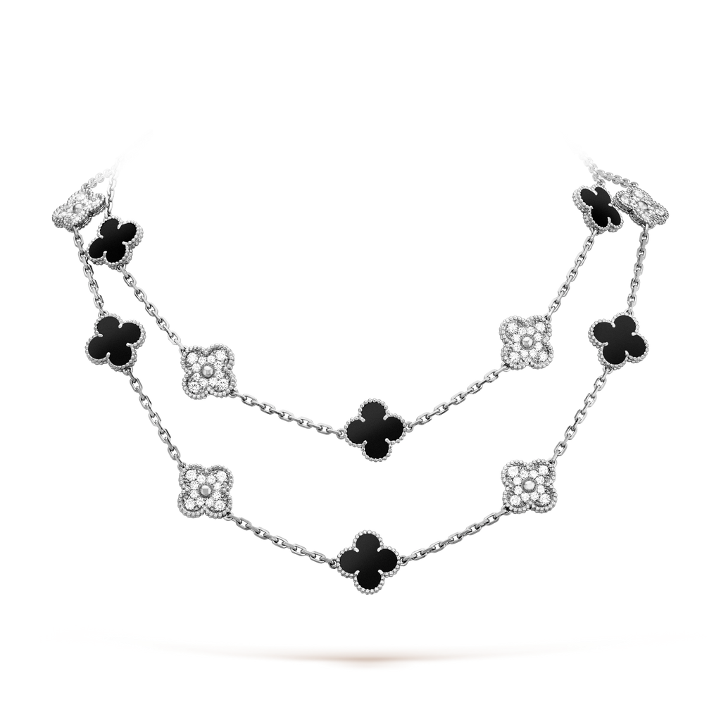 [Solara Jewelry ]CLOVER 20 MOTIFS ONYX DIAMOND SILVER