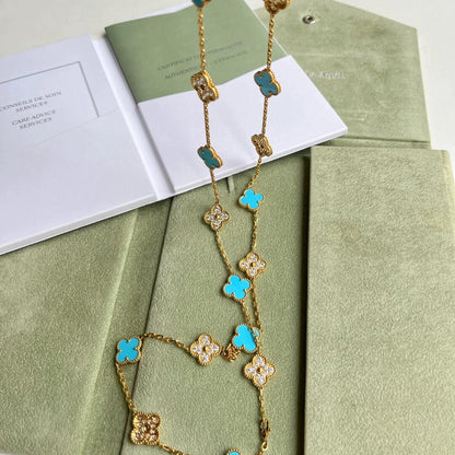 [Solara Jewelry ]CLOVER 20 MOTIFS TURQUOISE DIAMOND NECKLACE