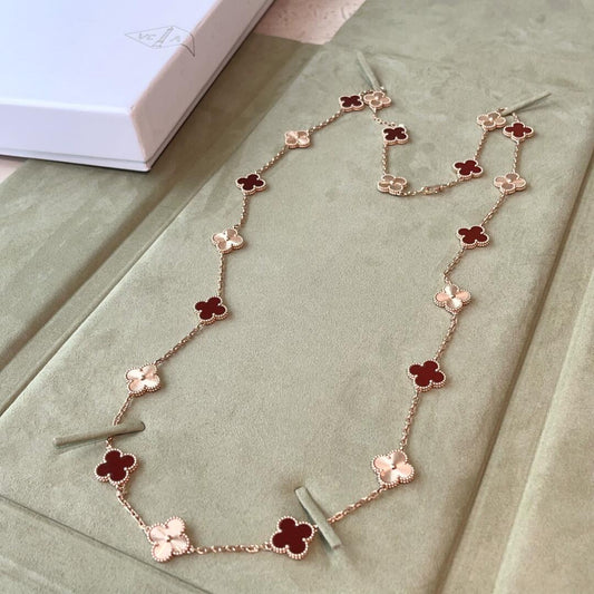 [Solara Jewelry ]CLOVER 20 MOTIFS LASER CARNELIAN NECKLACE