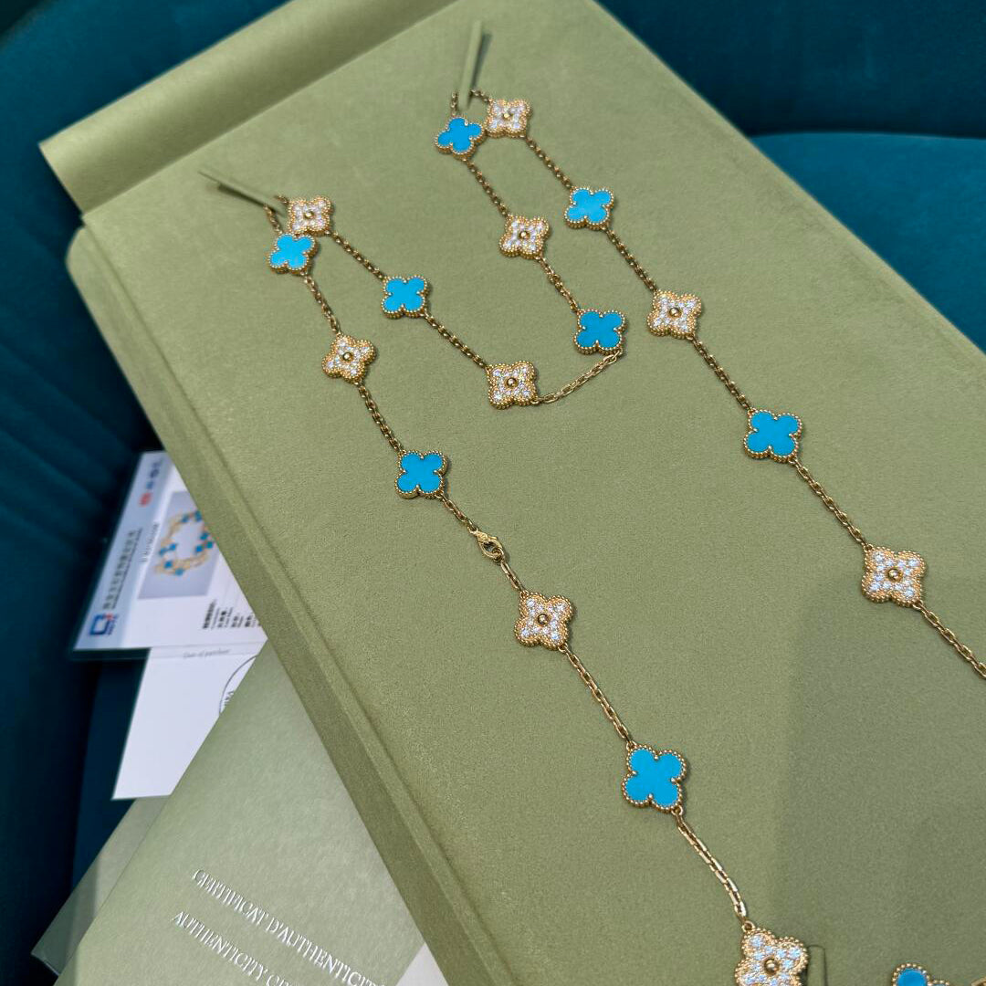 [Solara Jewelry ]CLOVER 20 MOTIFS TURQUOISE DIAMOND NECKLACE