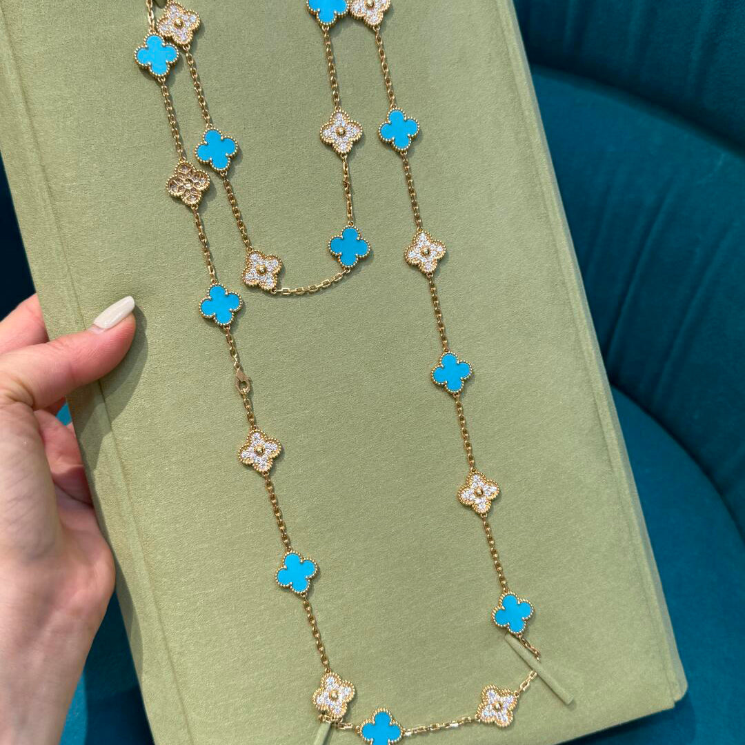 [Solara Jewelry ]CLOVER 20 MOTIFS TURQUOISE DIAMOND NECKLACE