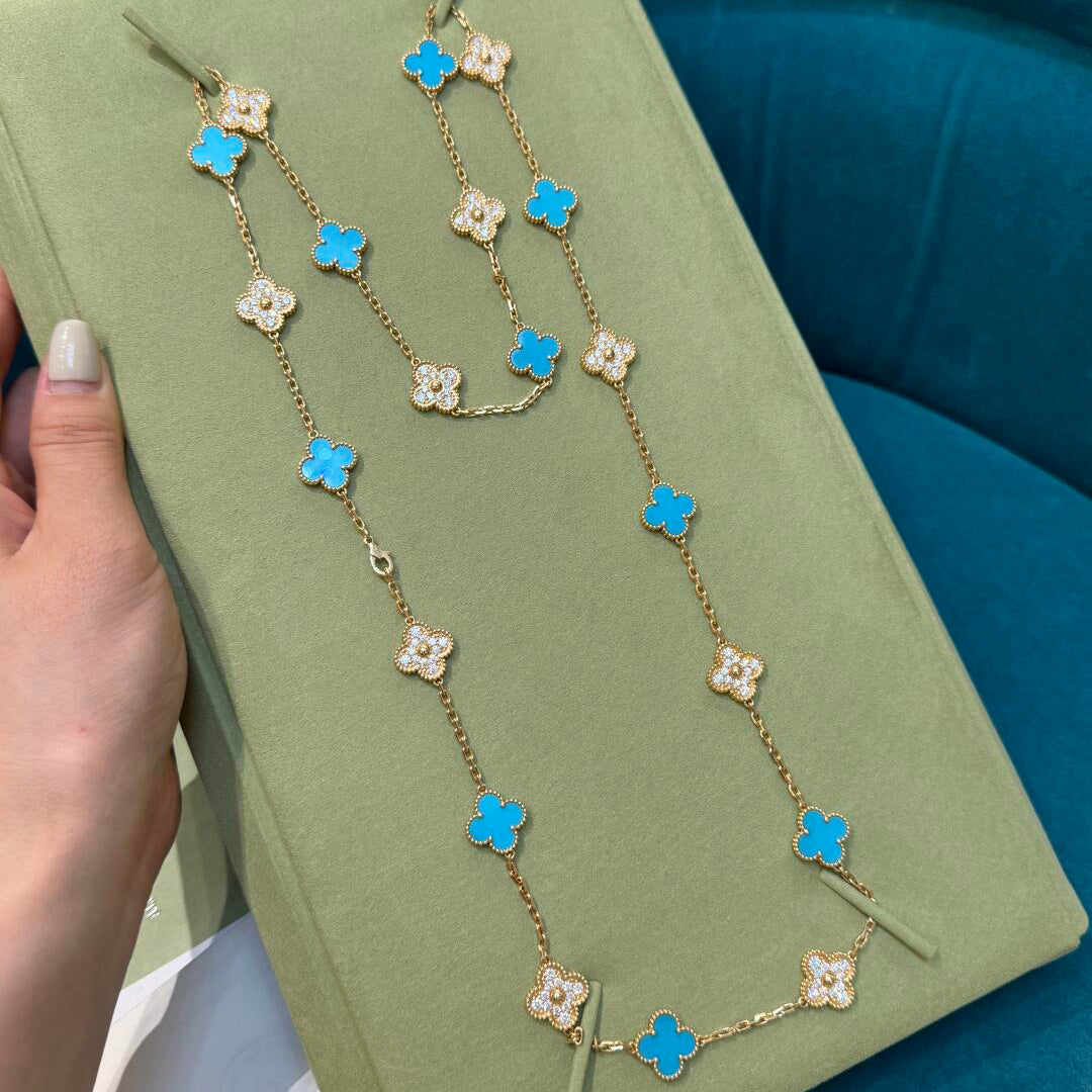 [Solara Jewelry ]CLOVER 20 MOTIFS TURQUOISE DIAMOND NECKLACE