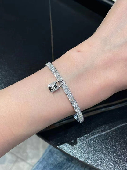 [Solara Schmuck ]H-Verschluss & ineinandergreifendes Creolen-Armband, vollständig mit Diamanten ausgefasst