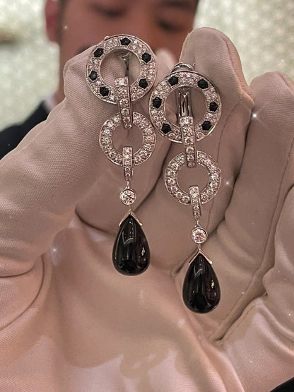 [Solara Jewelry ]CTダブルフープピアス、ブラックオニキスとレオパードプリント