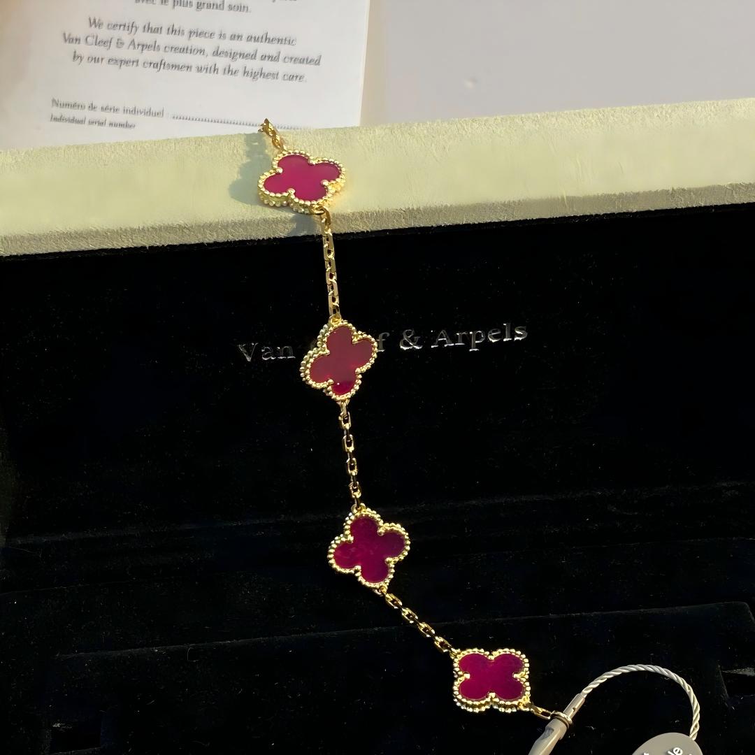 [Solara jewelry]NEW CLOVER 5 MOTIFS PINK ENAMEL BRACELET