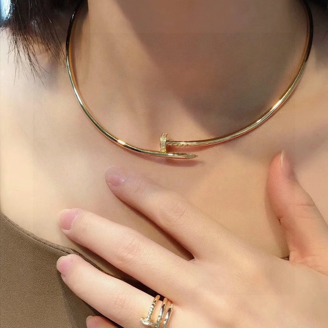 [Solara Jewelry ]LOVE Nail-Studded Pave Diamond Choker Necklace