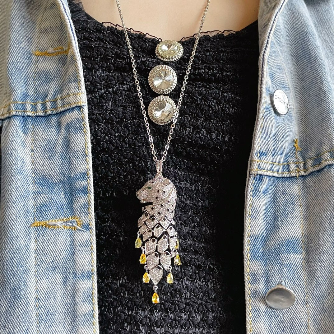 [Solara jewelry]High Jewelry Pave Panther Tassel Necklace image 5