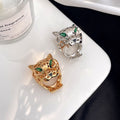 [Solara Jewelry ]CT Eleganter durchbrochener Pantherkopfring mit Smaragd
