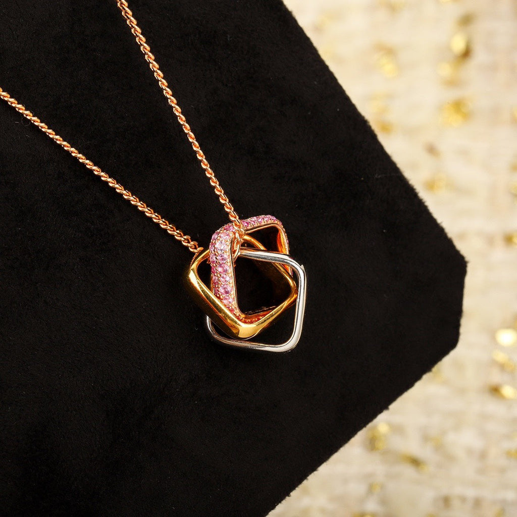 [Solara Jewelry ]CT Three-Row Square Crystal Necklace