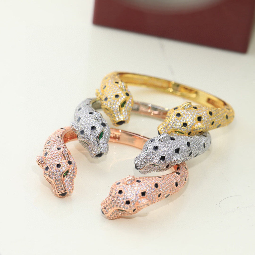 [Solara Jewelry] DOUBLE PANTHER HEAD BANGLE BRACELET