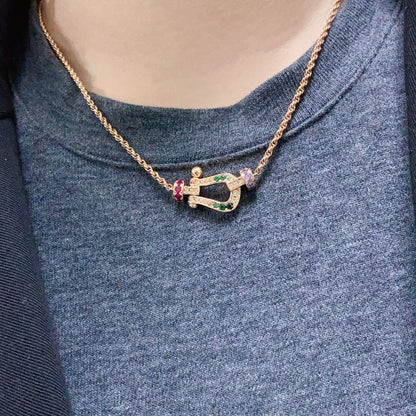 [Solara Jewelry ]FORCE Bunte Full-Pavé Mini Horsebit Halskette, Unisex