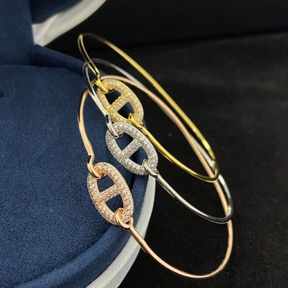 [Solara Jewelry ]H New Double Interlocking Hoop Pave Diamond Bracelet