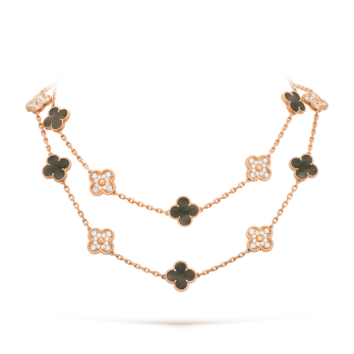 [Solara Jewelry ]KLEEBATT 20 MOTIVE DUNKELES PERLMUTT DIAMANT HALSKETTE