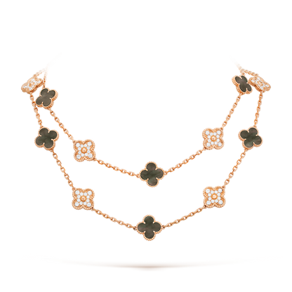 [Solara Jewelry ]KLEEBATT 20 MOTIVE DUNKELES PERLMUTT DIAMANT HALSKETTE
