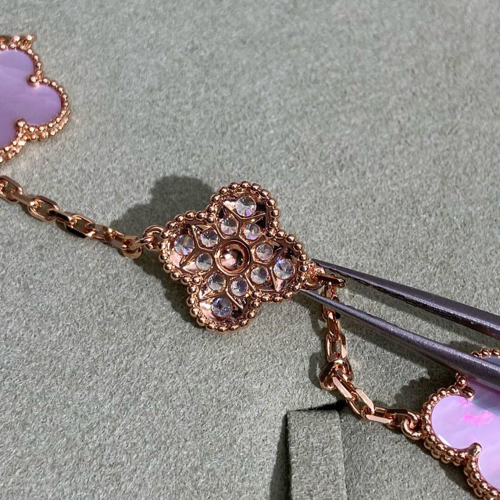 [Solara Jewelry ]クローバー 10モチーフ ダイヤモンド ピンクマザーオブパール ネックレス