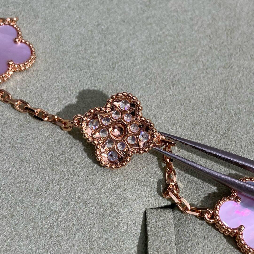 [Solara Jewelry ]クローバー 10モチーフ ダイヤモンド ピンクマザーオブパール ネックレス