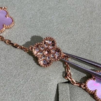 [Solara Jewelry ]クローバー 10モチーフ ダイヤモンド ピンクマザーオブパール ネックレス