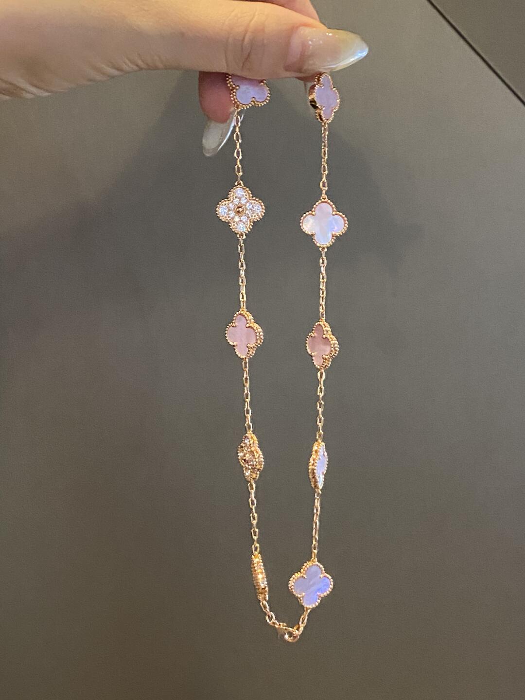 [Solara Jewelry ]クローバー 10モチーフ ダイヤモンド ピンクマザーオブパール ネックレス