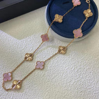 [Solara Jewelry ]CLOVER 10 MOTIFS  LASER PINK MOP NECKLACE