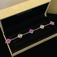 [Solara Jewelry ]CLOVER  5 MOTIFS  PURPLE VIOLET BRACELET SILVER