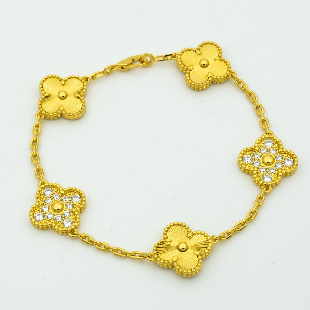 [Solara Jewelry ]KLEEBRAUM ARMBAND 5 MOTIVE GOLD DIAMANT