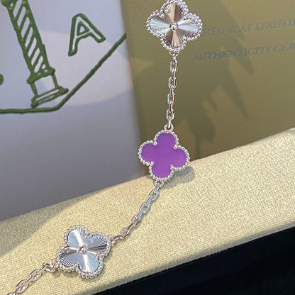 [ソララジュエリー] クローバー 5モチーフ パープルバイオレット ブレスレット シルバー