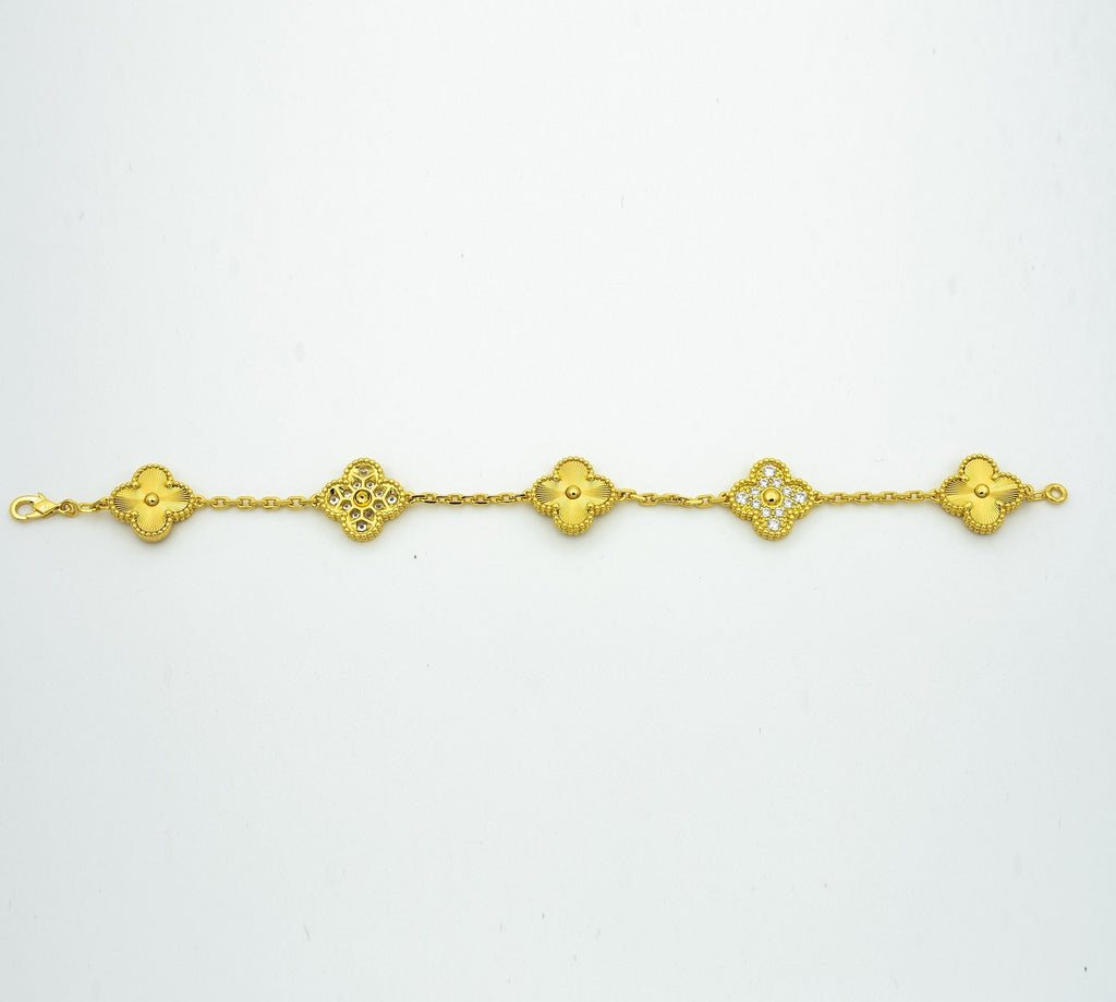 [Solara Jewelry ]KLEEBRAUM ARMBAND 5 MOTIVE GOLD DIAMANT