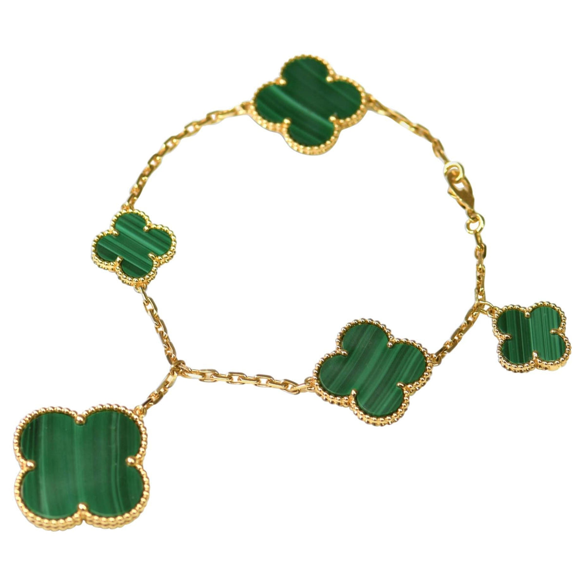 [Solara Jewelry ]MAGISCHES KLEE MALACHIT GOLDARMBAND 5 MOTIVE