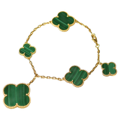 [Solara Jewelry ]MAGISCHES KLEE MALACHIT GOLDARMBAND 5 MOTIVE