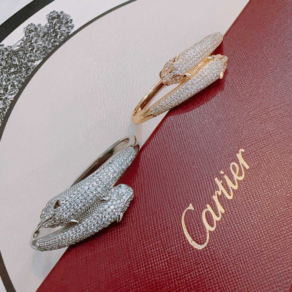 [Solara Jewelry ]CT Doppel-Pantherkopf-Armreif | Panther-Armreif mit gegenüberliegenden Köpfen