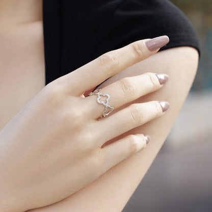 [Solara Jewelry ]Hollow Design Four-Leaf Clover Flower Shape Ring