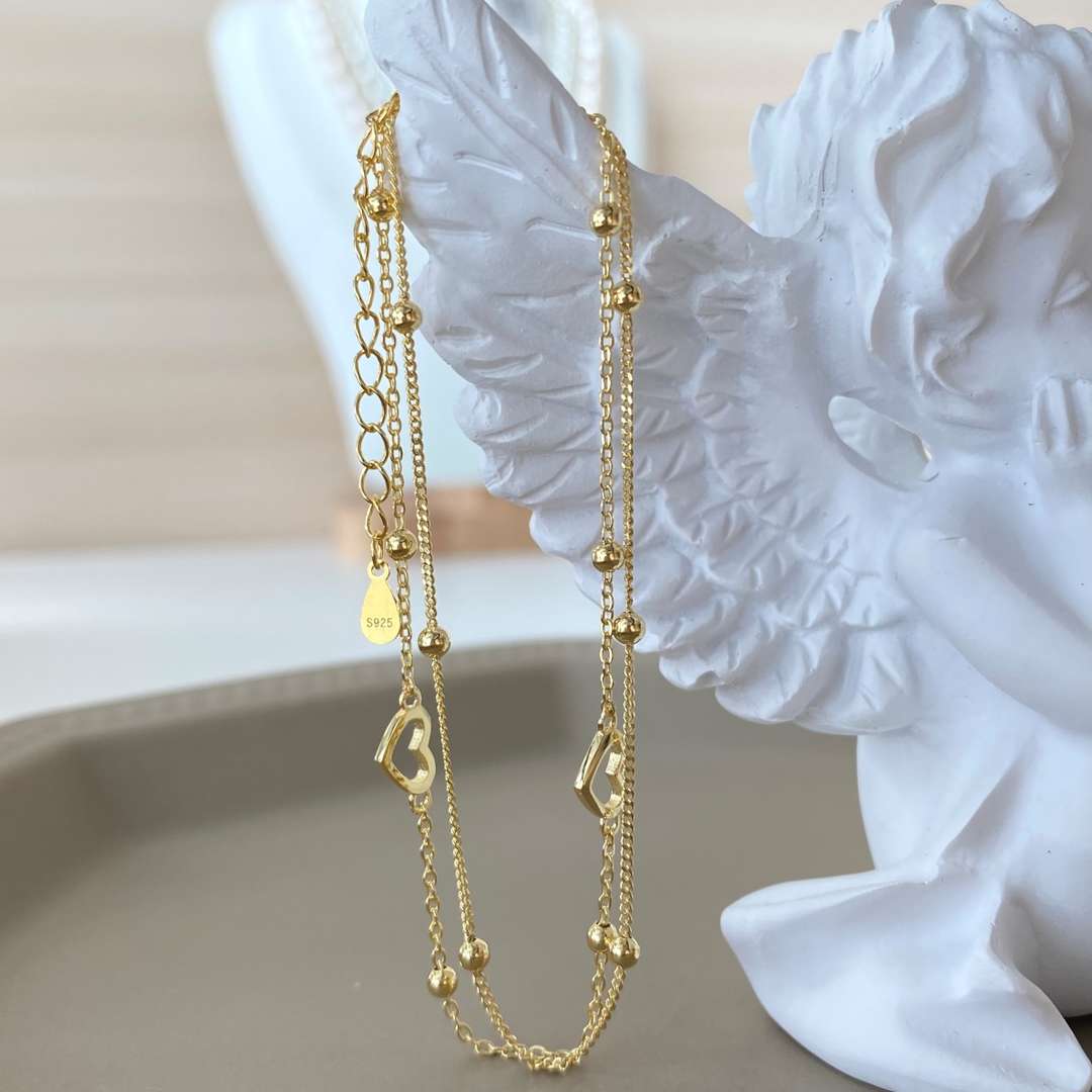[Solara Jewelry ]華奢な2連ラブハートブレスレット