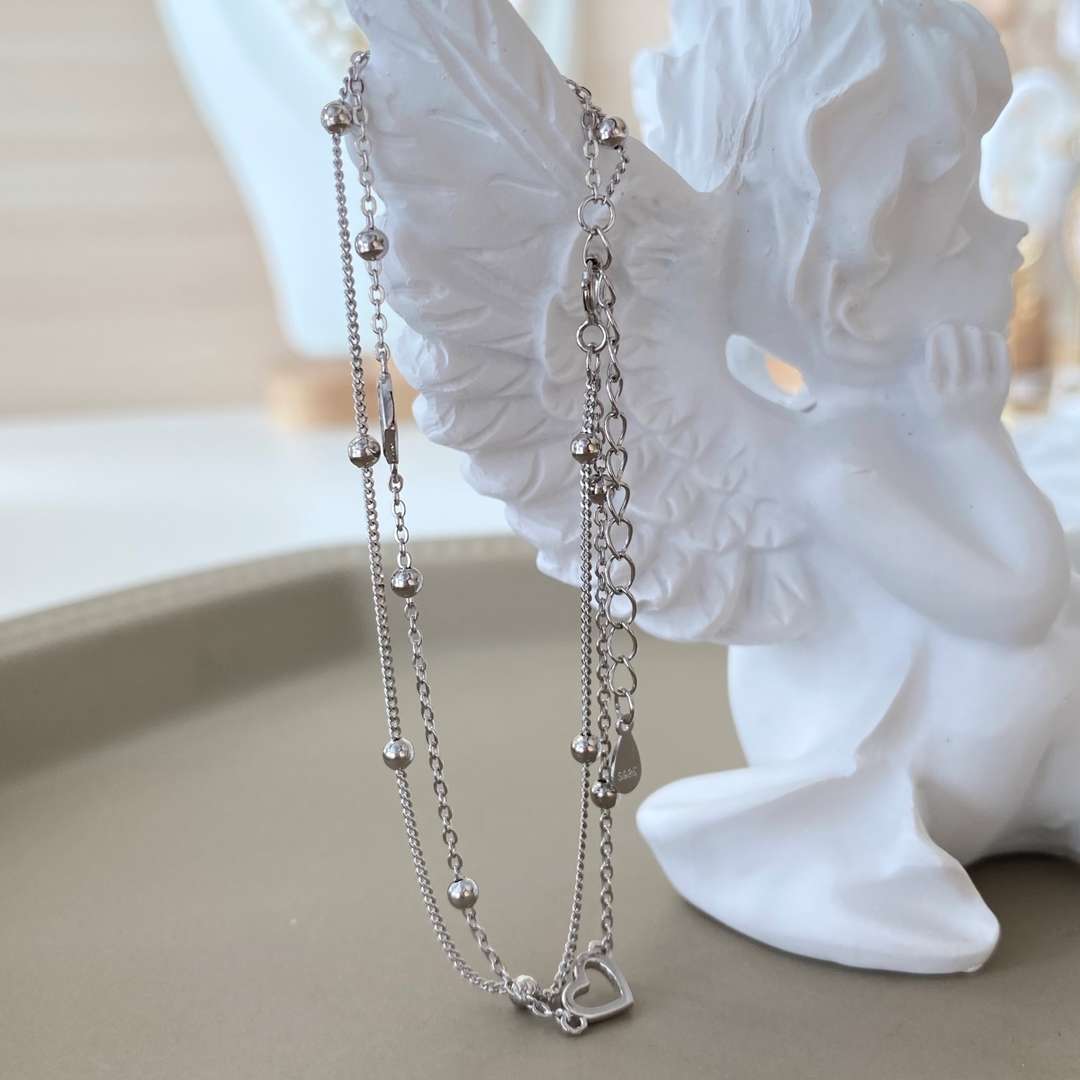 [Solara Jewelry ]華奢な2連ラブハートブレスレット