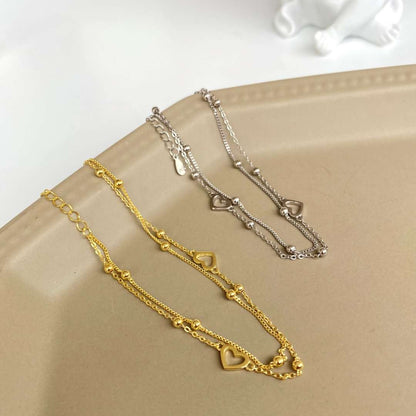[Solara Jewelry ]華奢な2連ラブハートブレスレット