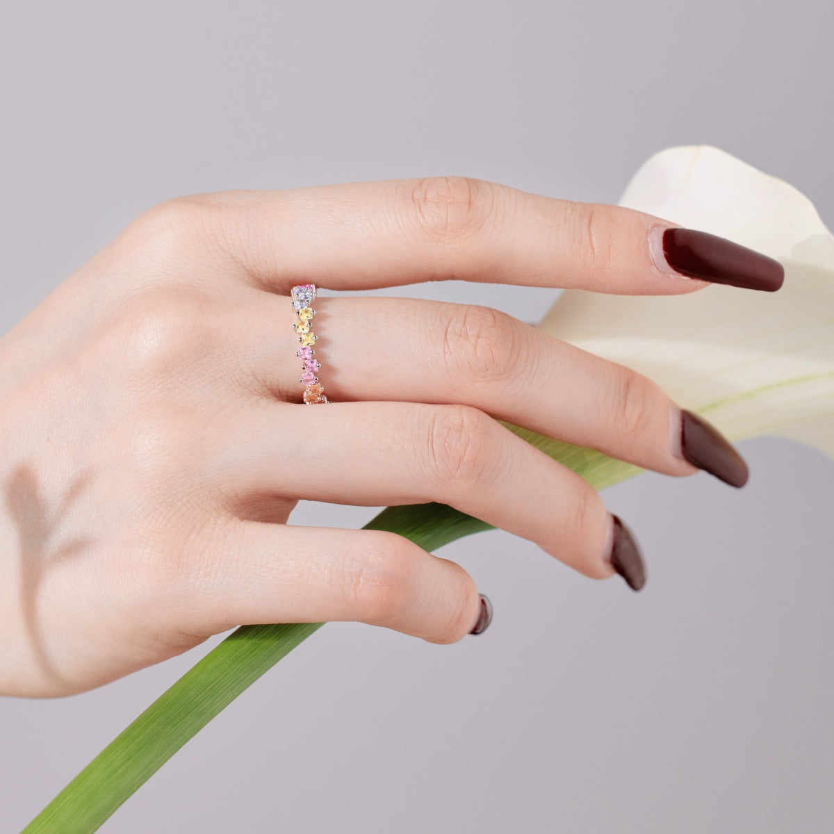 [Solara Jewelry ]Mixed Colorful Square Staggered Rings