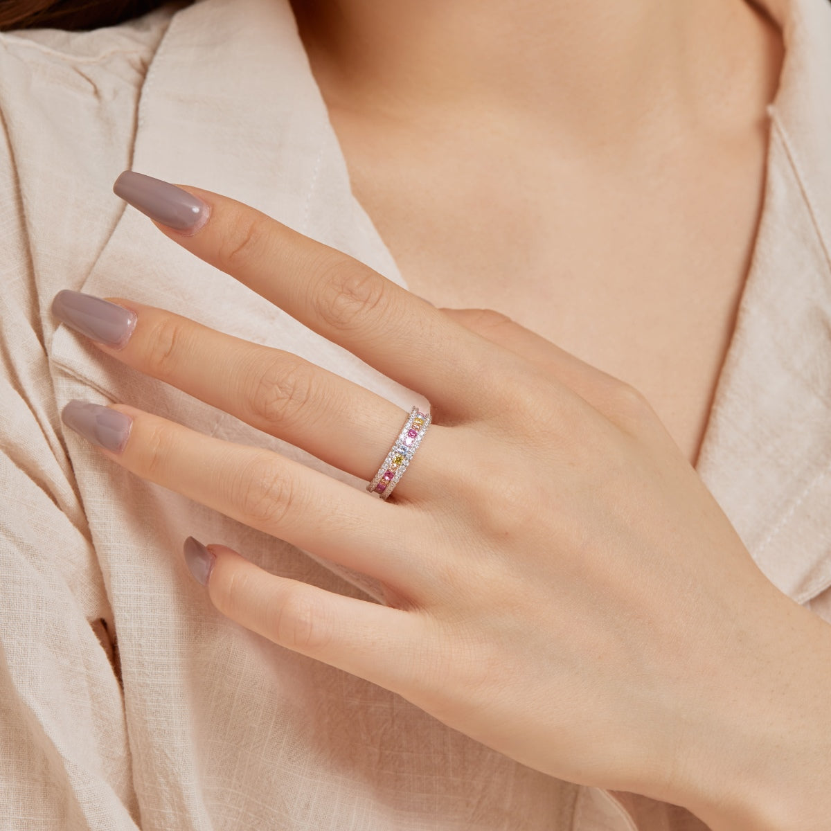 [Solara Jewelry ]Delicate Colorful Round Cut Daily Ring