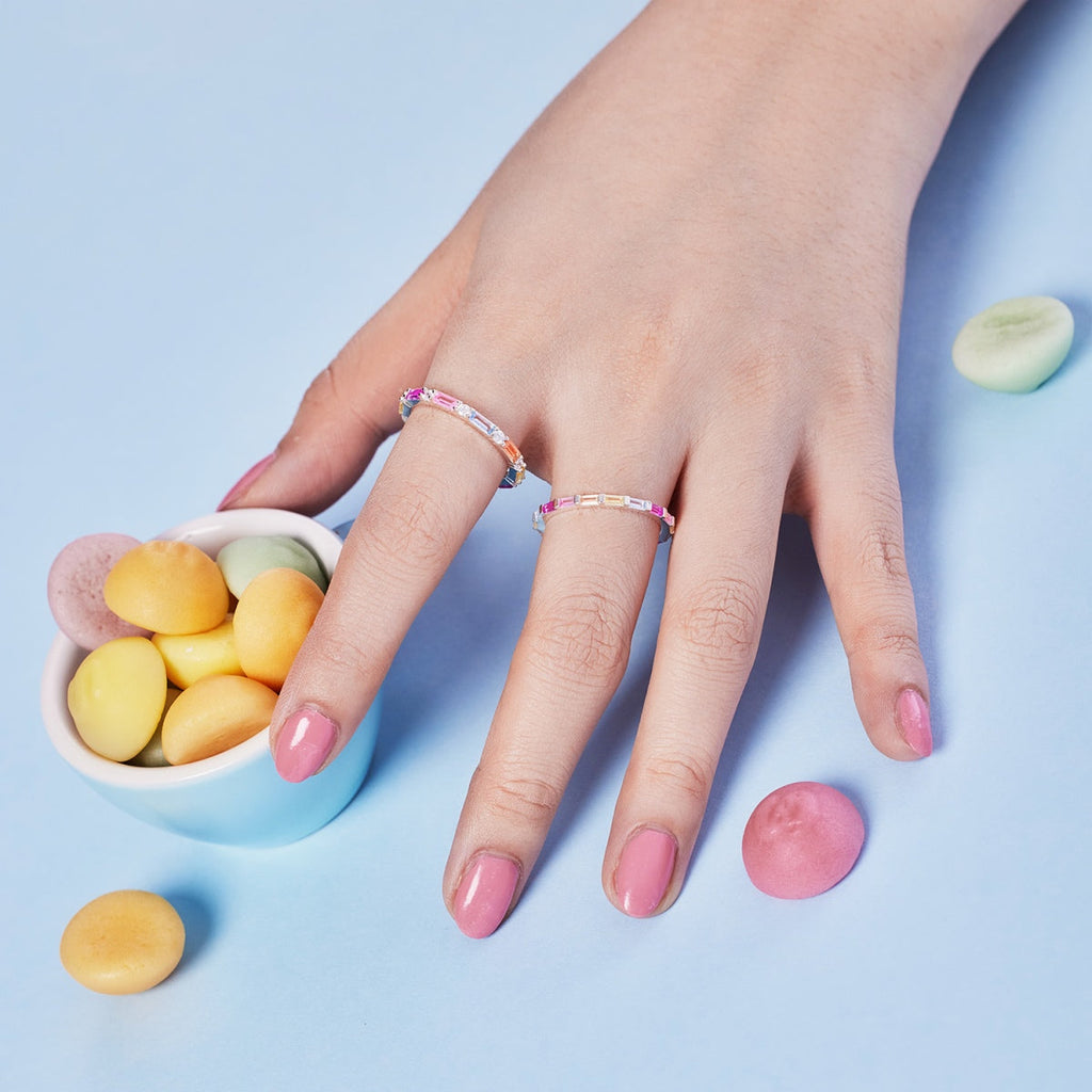 [Solara Jewelry ]Exquisiter, mehrfarbiger Ring im Smaragdschliff für den Alltag