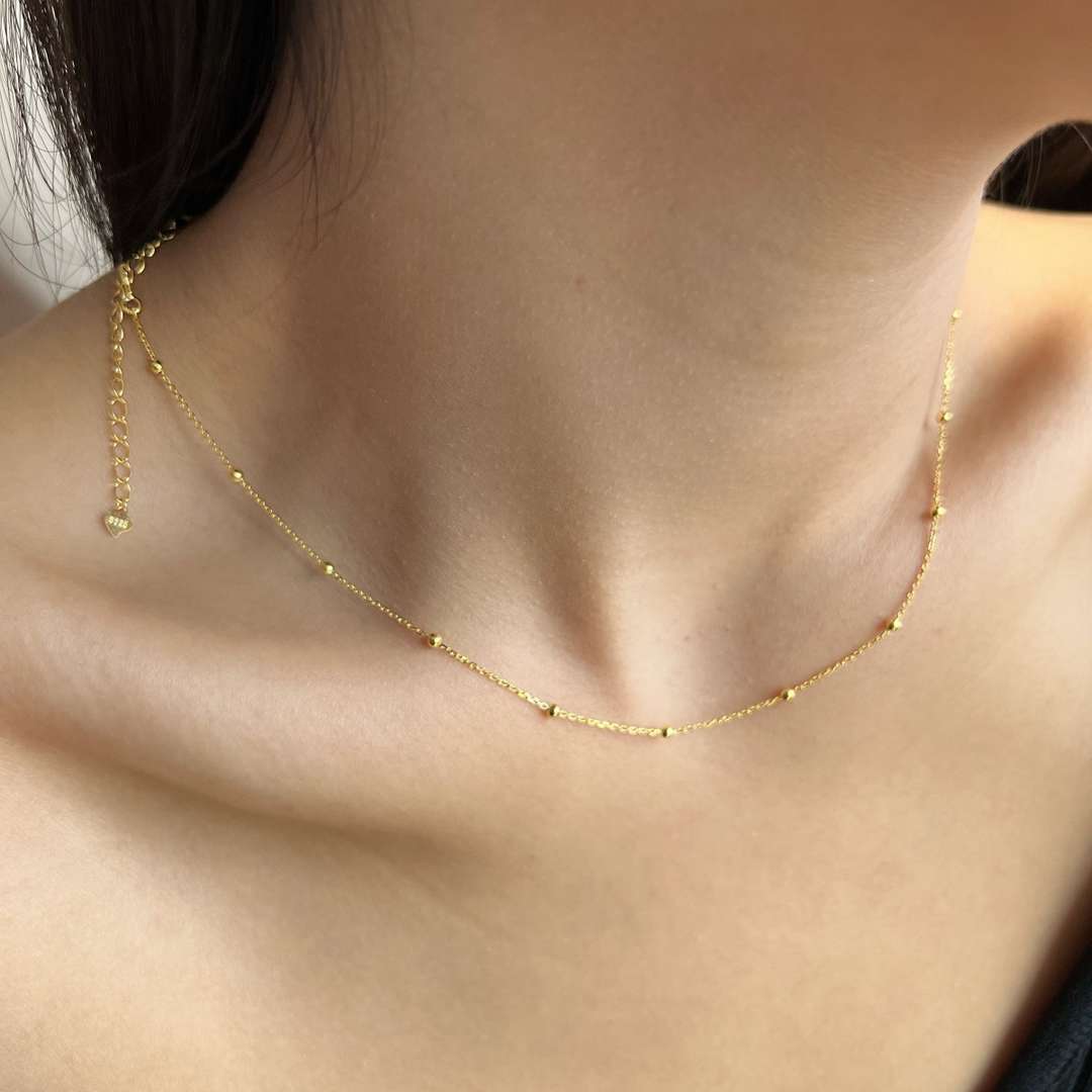 [Solara Jewelry ]小粒ビーズ鎖骨チェーン シンプルネックレス