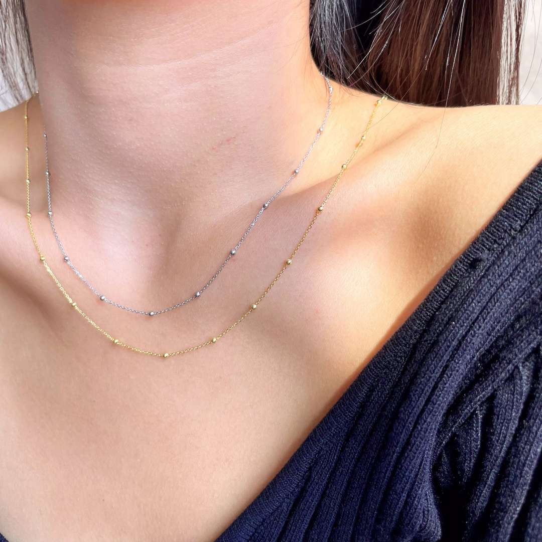 [Solara Jewelry ]小粒ビーズ鎖骨チェーン シンプルネックレス
