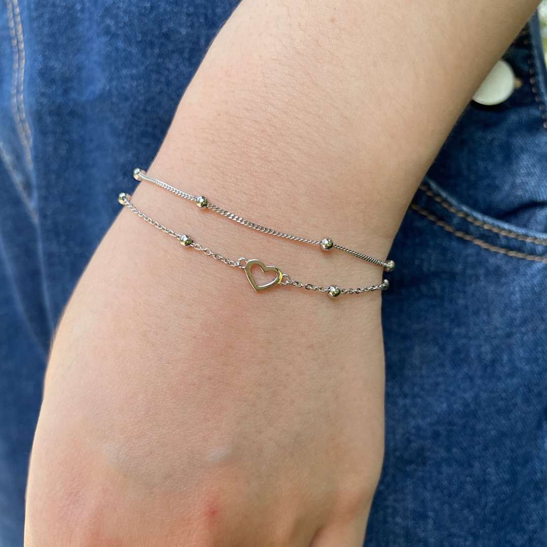 [Solara Jewelry ]華奢な2連ラブハートブレスレット