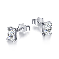 [Solara Jewelry ]Stylish Shiny Rectangular Center Stone Stud Earrings