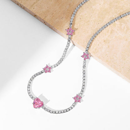 [Solara Jewelry ]煌めくピンクハートフラワーネックレス