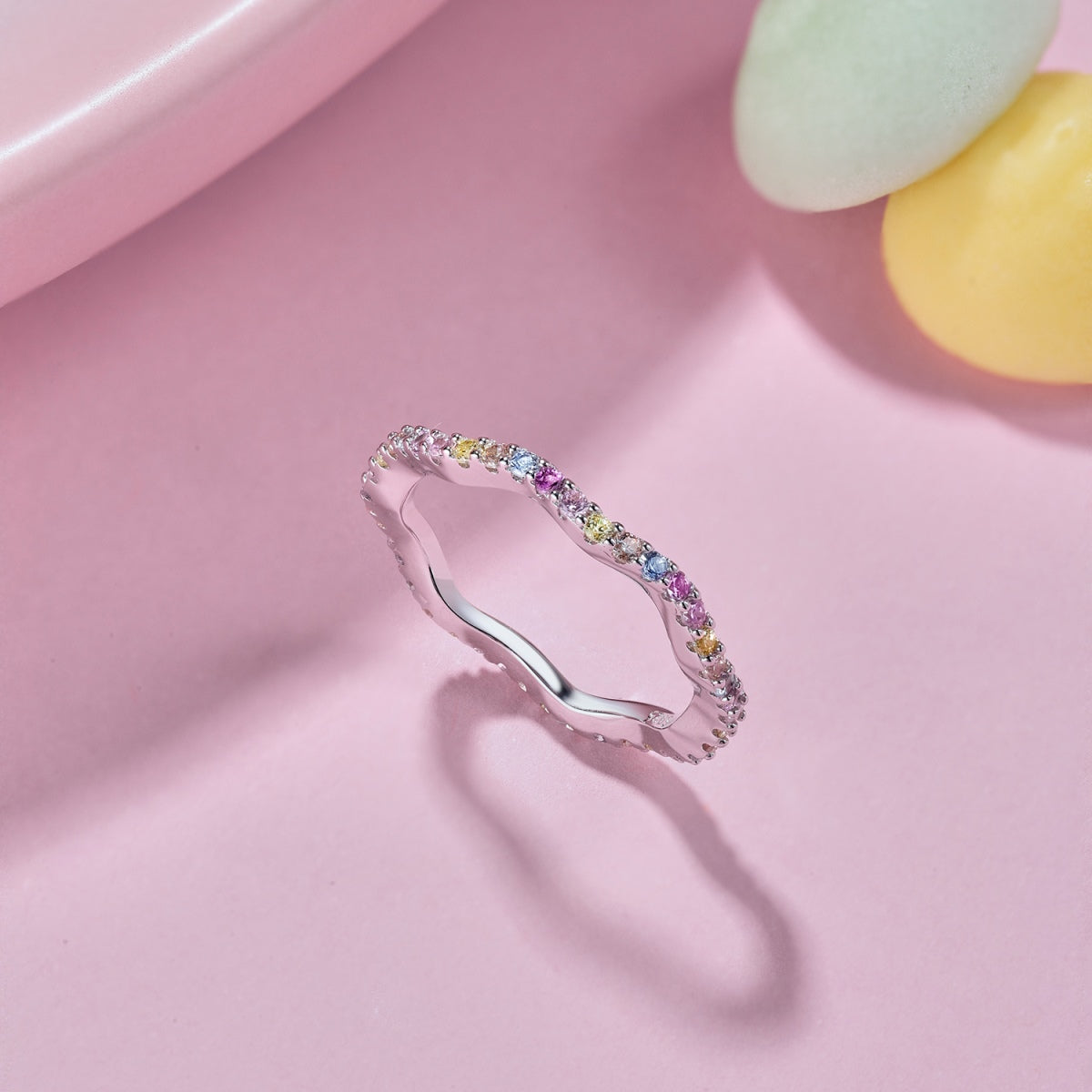 [Solara Jewelry ]Zierlicher, bunter Partyring mit Rundschliff