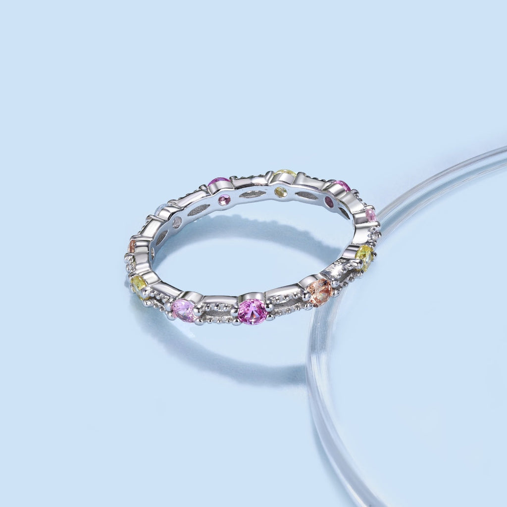 [Solara Jewelry ]Sparkling Colorful Round Cut Tennis Ring
