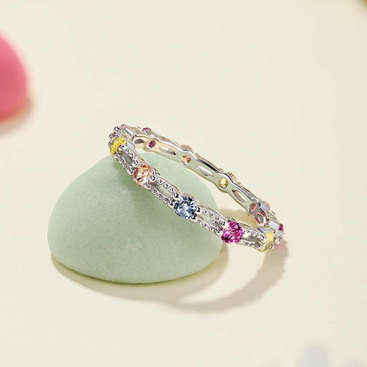 [Solara Jewelry ]Sparkling Colorful Round Cut Tennis Ring