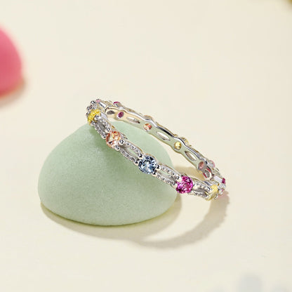 [Solara Jewelry ]Funkelnder bunter Tennisring mit Rundschliff
