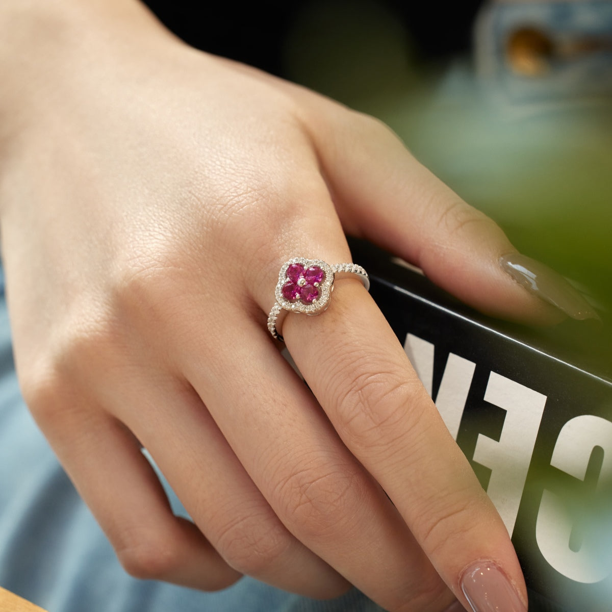 [Solara Jewelry ]Four Leaf Clover Flower Design Ring