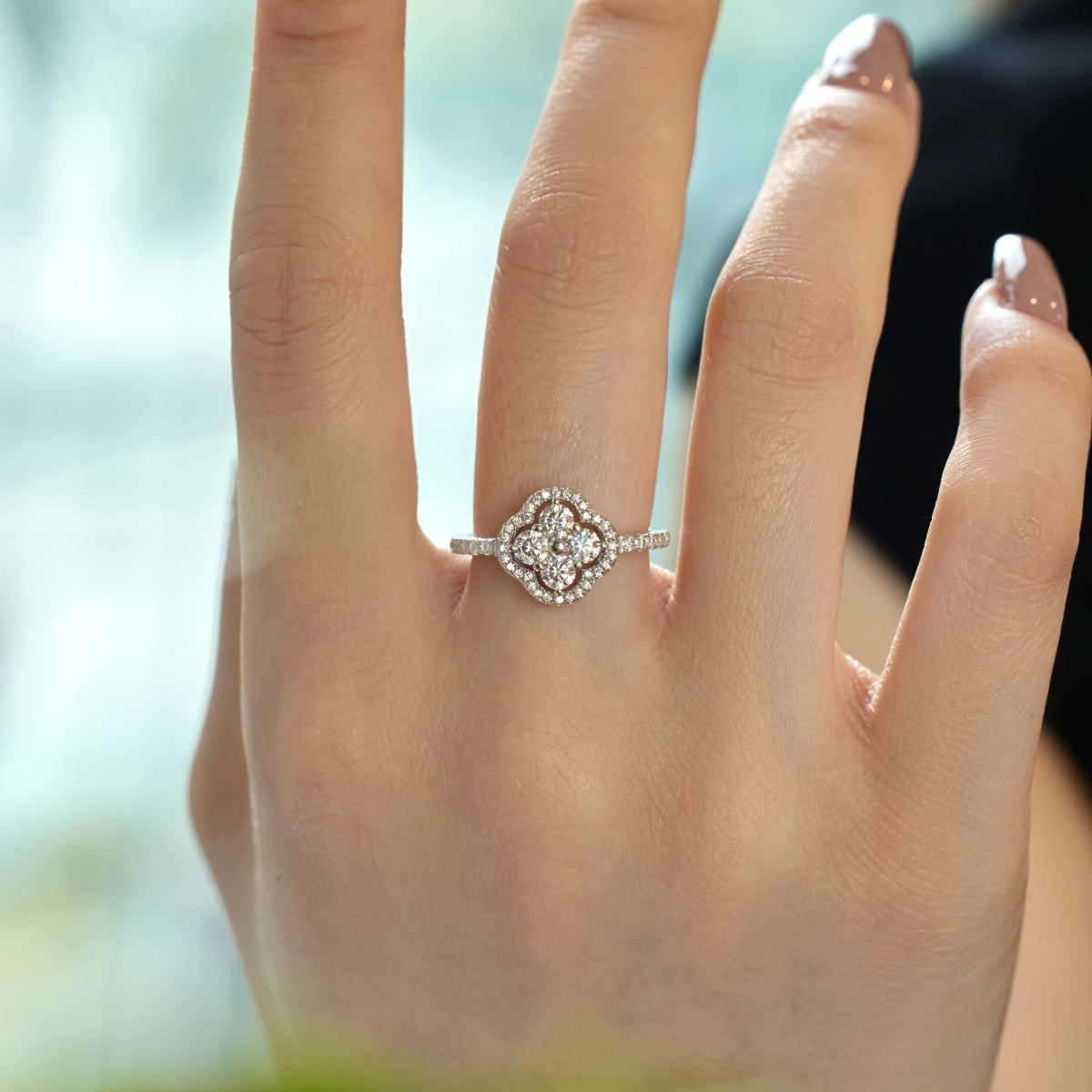 [Solara Jewelry ]Four Leaf Clover Flower Design Ring