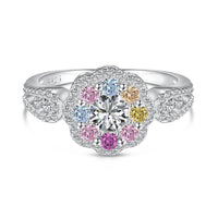 [Solara Jewelry ]Delicate Colorful Round Cut Flower Shape Wedding Ring