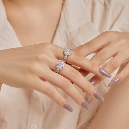 [Solara Jewelry ]繊細でカラフルなラウンドカットのフラワー型ウェディングリング